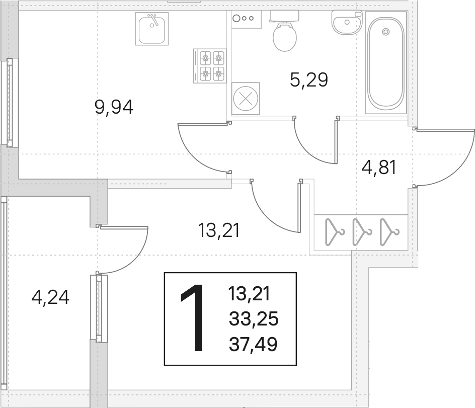 1-комнатная квартира 33.25 м², 1/4 эт., ЖК «Любоград в Стрельне»